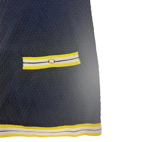 Talbots Navy & Yellow Textured Tipped Cardigan Sweater with Faux Pearl Buttons - Picture 4 of 8